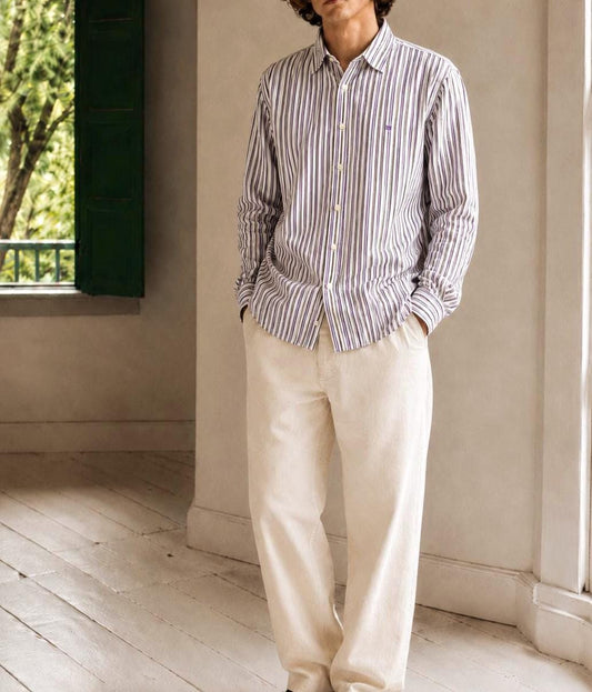 Pedro Del Hierro Men Shirt, Purple Stripe Luxury Button Down, Extra Fine Cotton, Size XXL