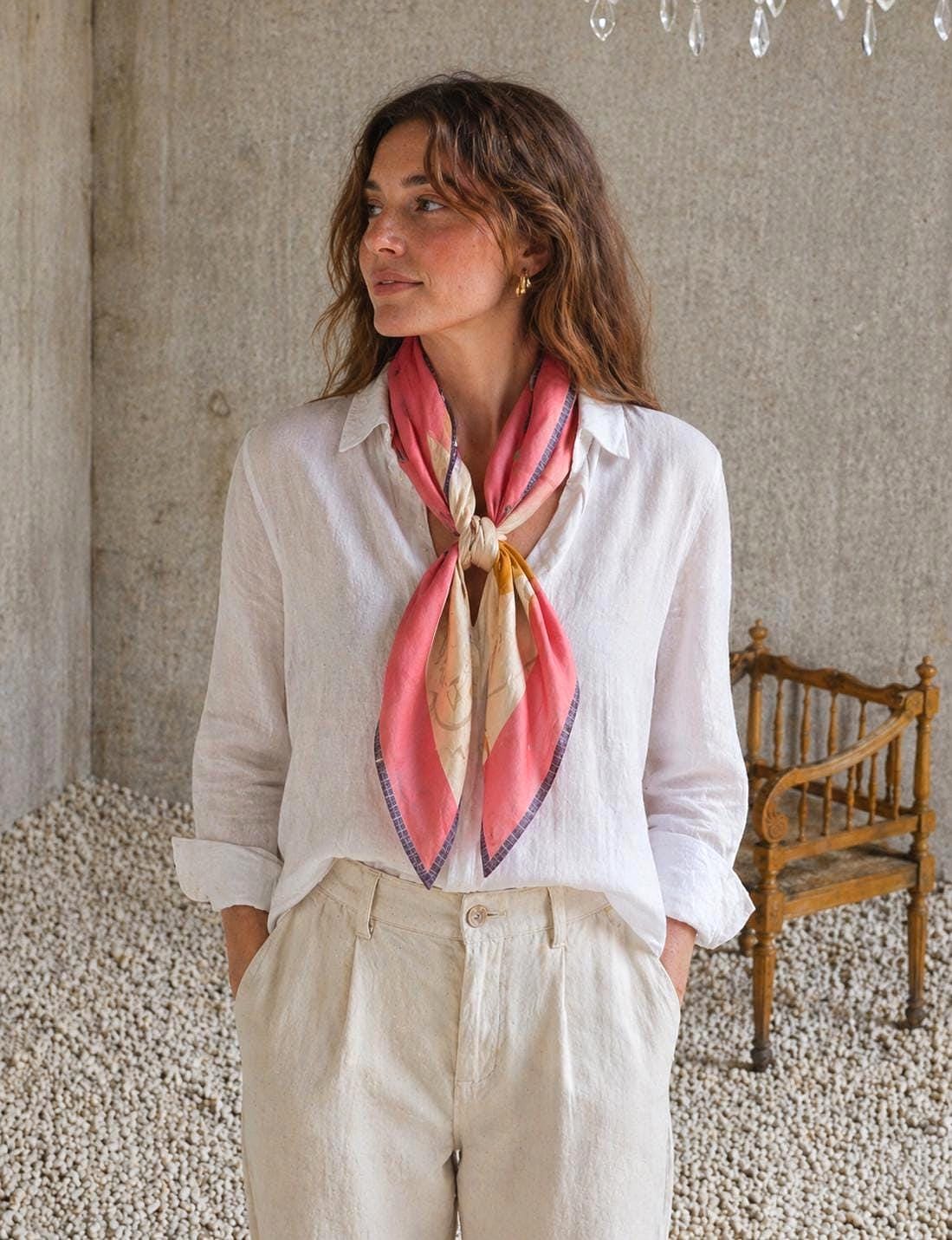 Vintage Silk Scarf, Soft Pink Abstract Pattern