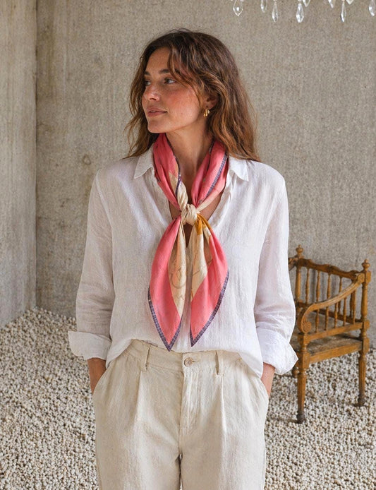 Vintage Silk Scarf, Soft Pink Abstract Pattern