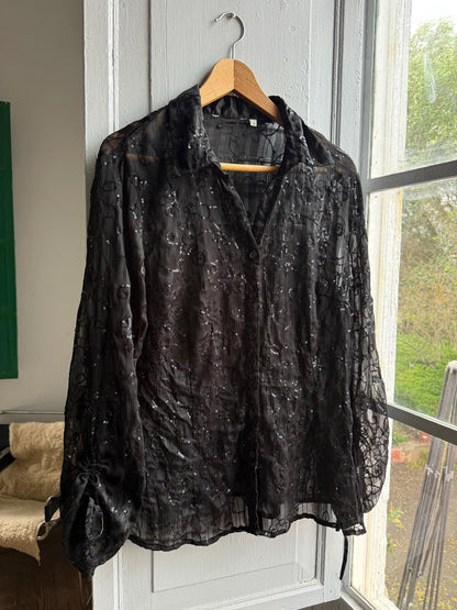 Black Sheer Sequin Button-Down Blouse — additional view 5