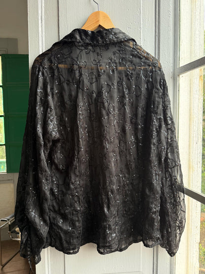 Black Sheer Sequin Button-Down Blouse — additional view 6
