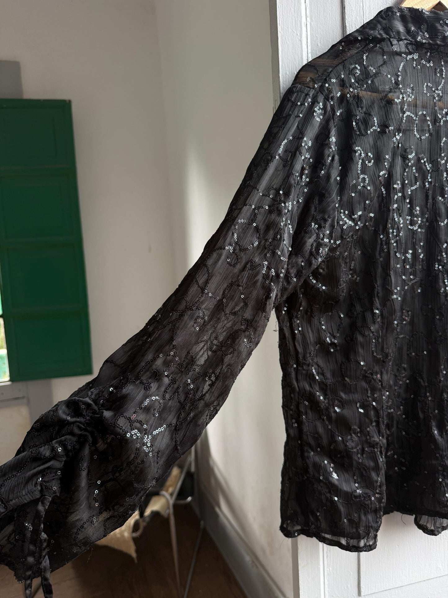 Black Sheer Sequin Button-Down Blouse — additional view 8
