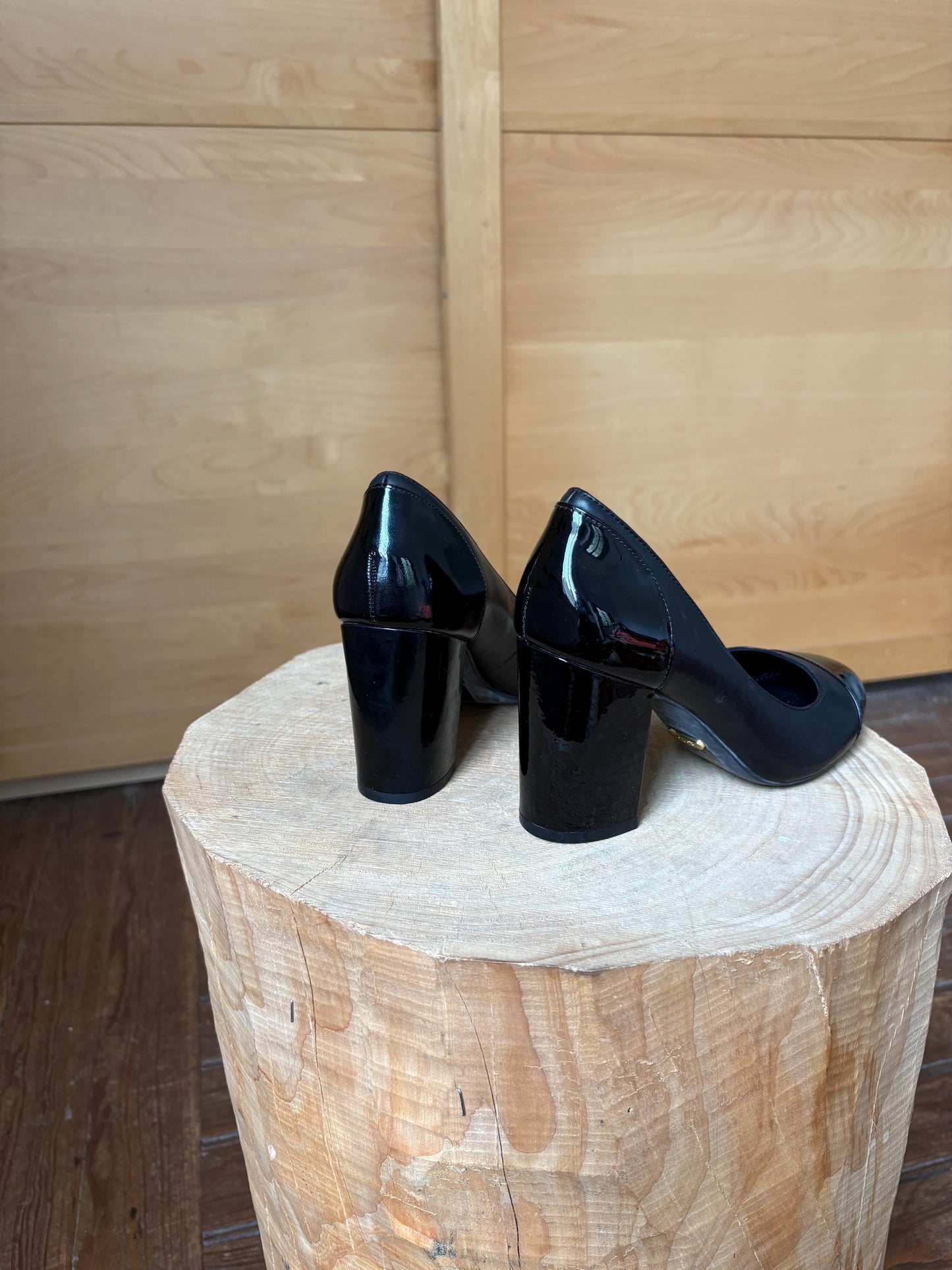 Black Leather Block Heel High Heels — additional view 6