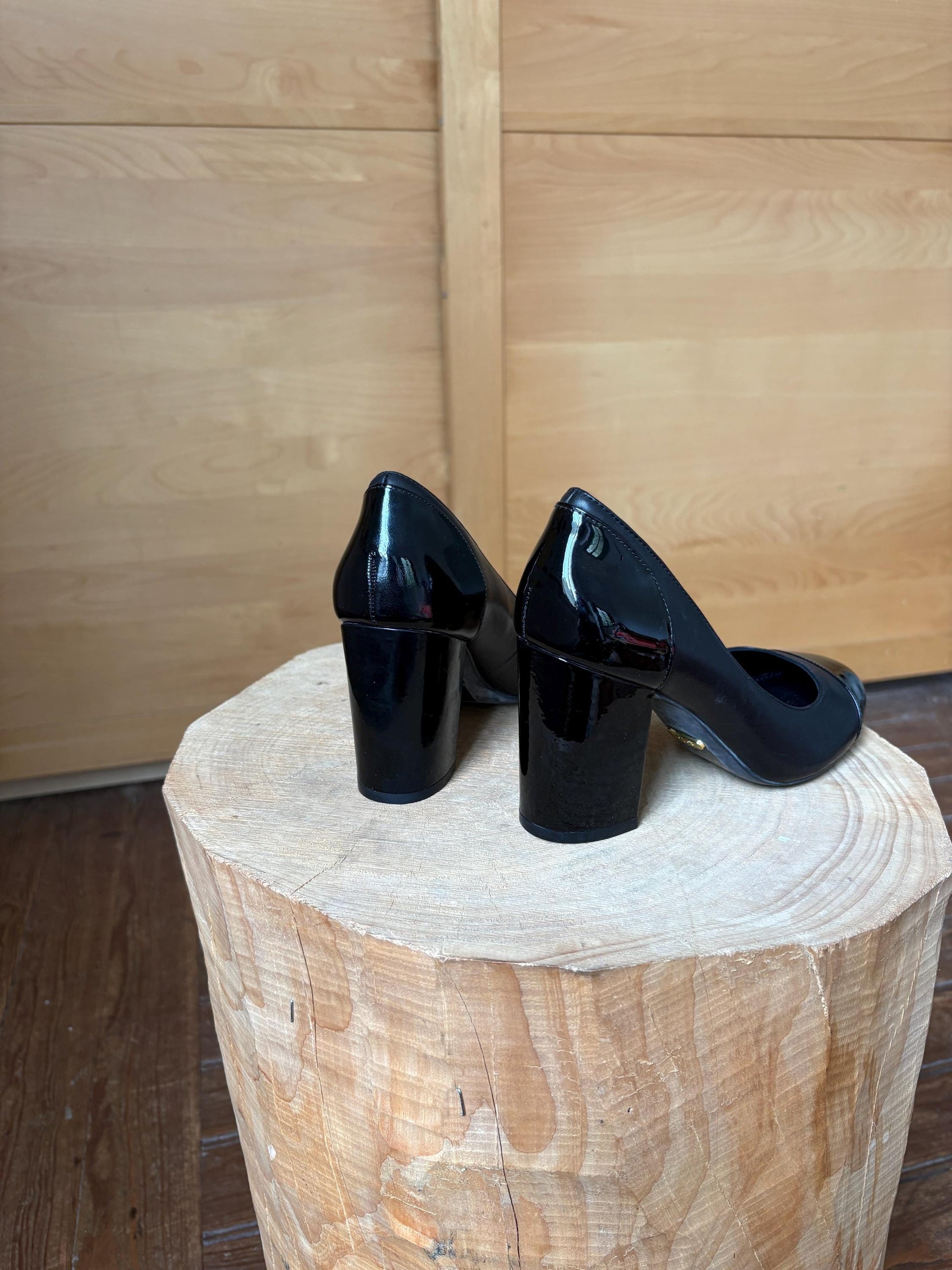 Black Leather Block Heel High Heels — additional view 6