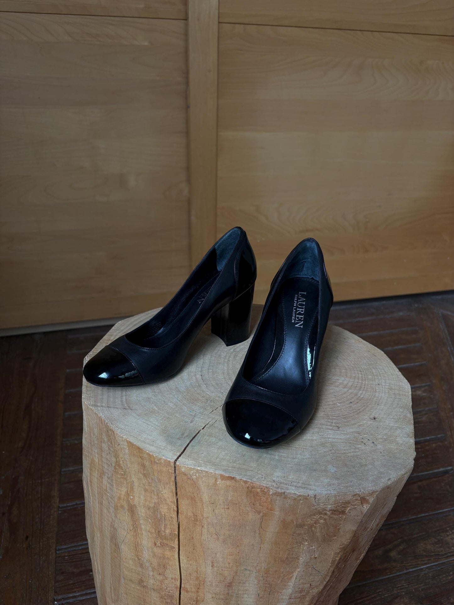 Black Leather Block Heel High Heels — additional view 8