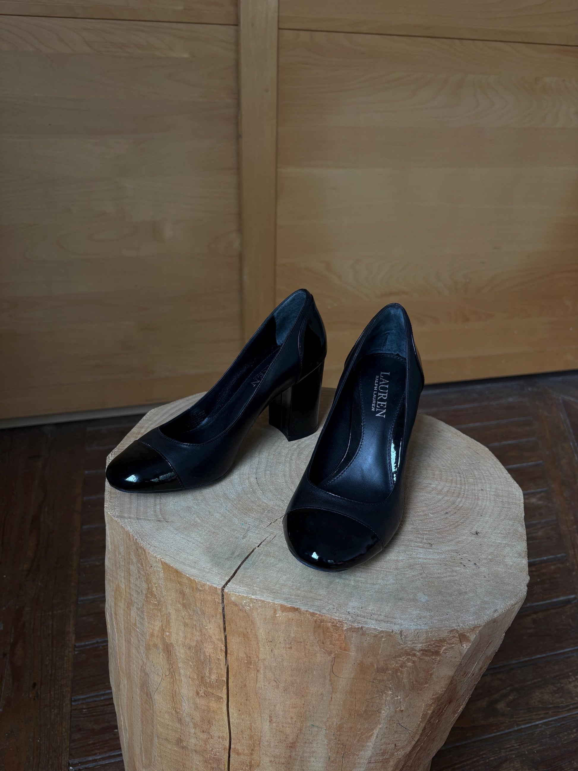 Black Leather Block Heel High Heels — additional view 8