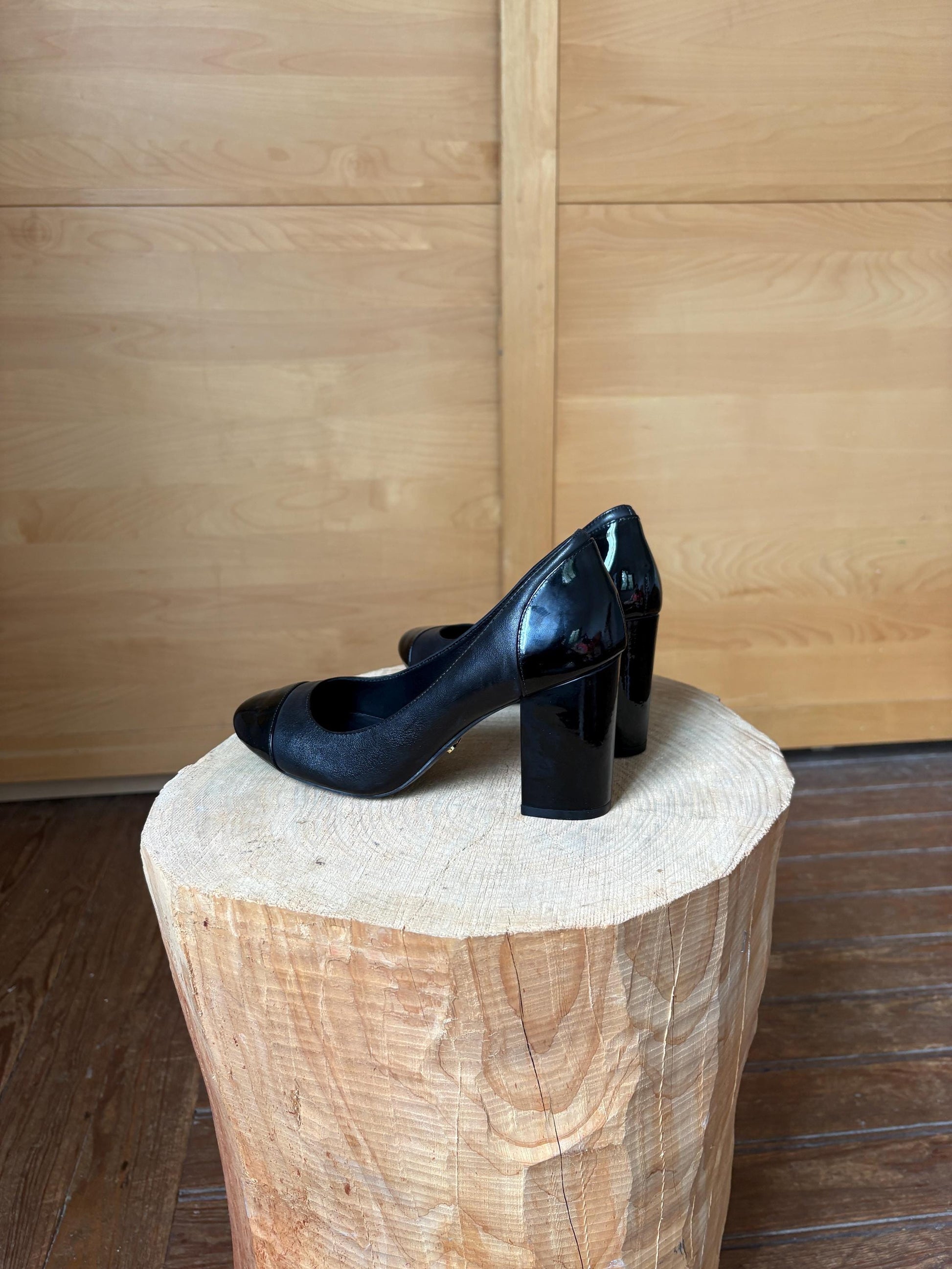Black Leather Block Heel High Heels — additional view 11