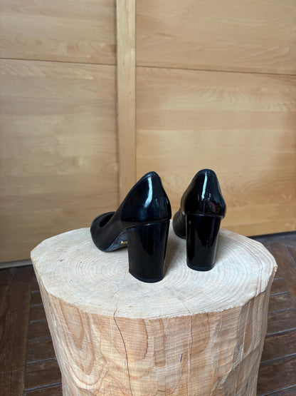 Black Leather Block Heel High Heels — additional view 9