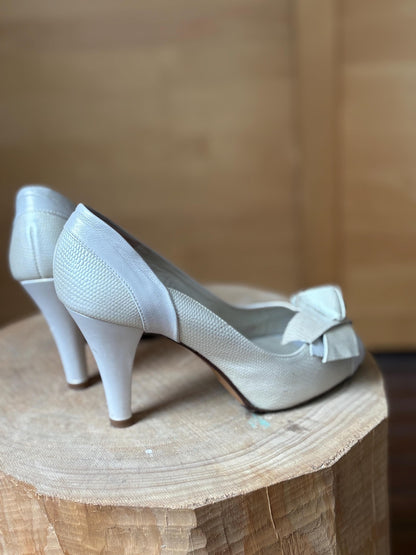 Ivory Leather Peep Toe Heels — additional view 11