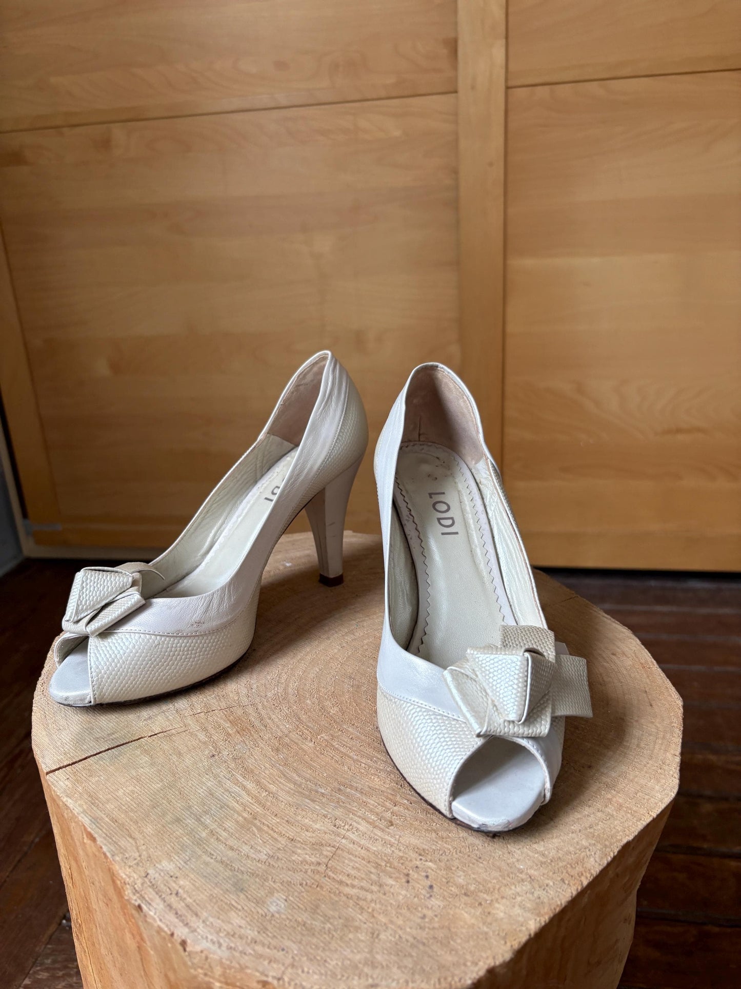 Ivory Leather Peep Toe Heels — additional view 5