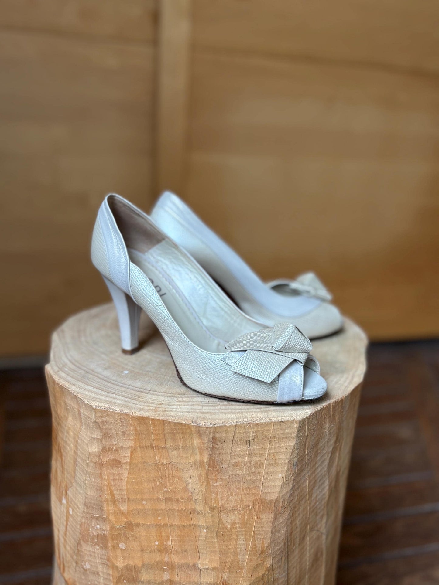 Ivory Leather Peep Toe Heels — additional view 6