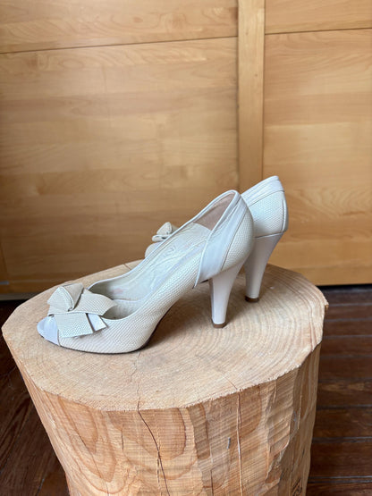 Ivory Leather Peep Toe Heels — additional view 13