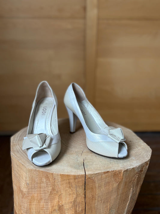 Ivory Leather Peep Toe Heels