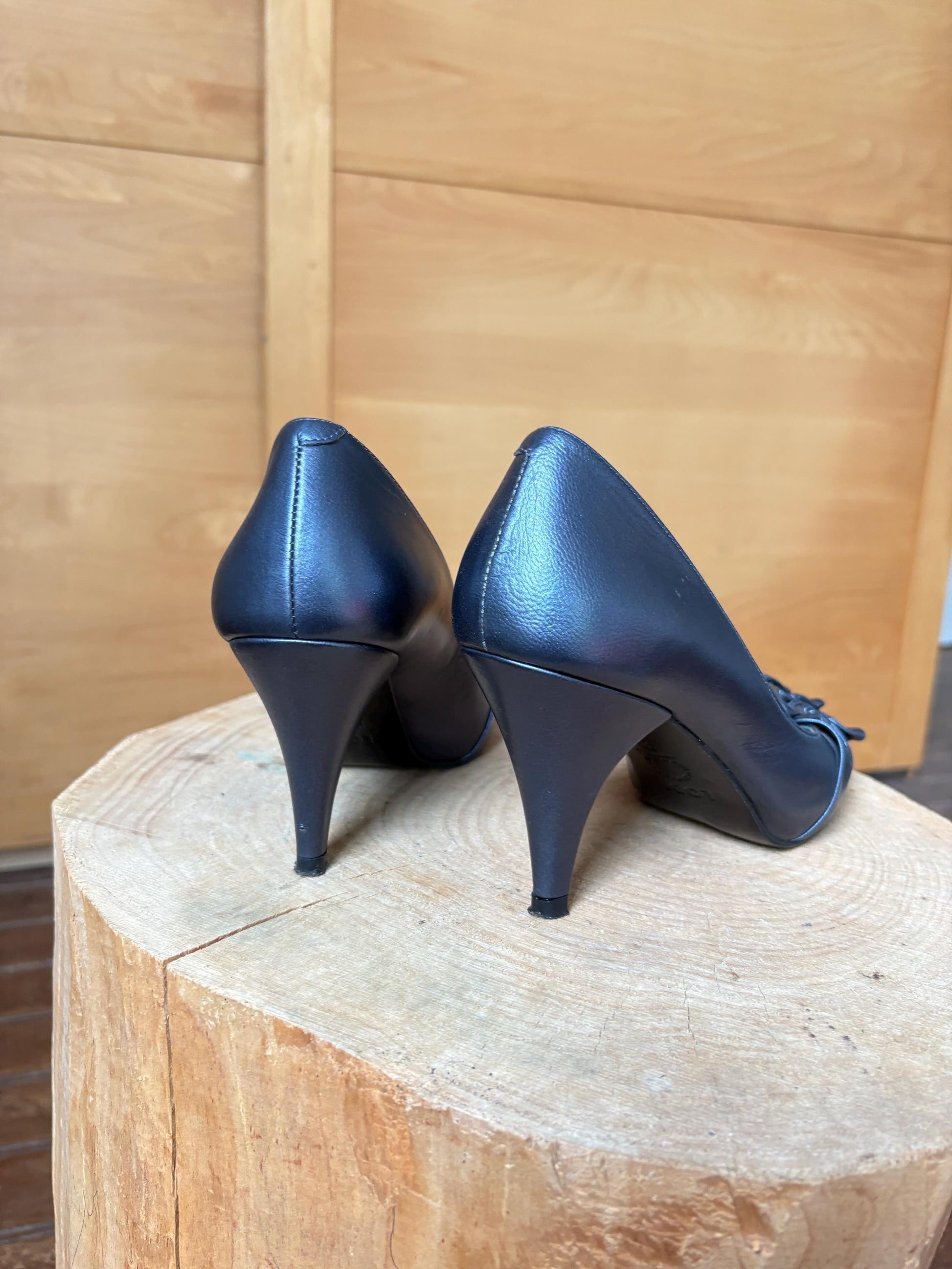 Lodi Blue Leather Peep Toe Heels — additional view 6