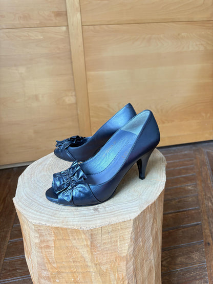 Lodi Blue Leather Peep Toe Heels — additional view 7