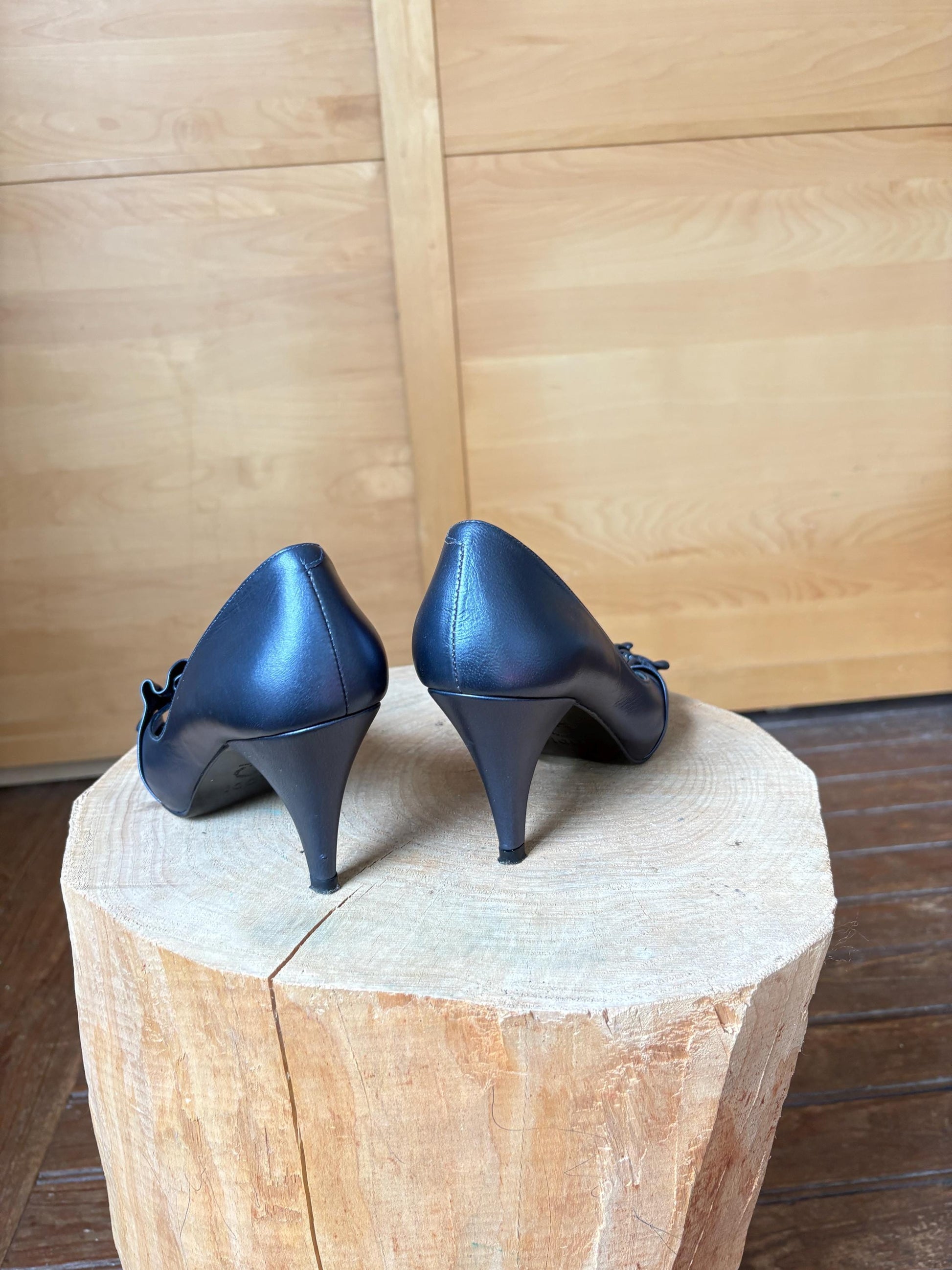 Lodi Blue Leather Peep Toe Heels — additional view 9