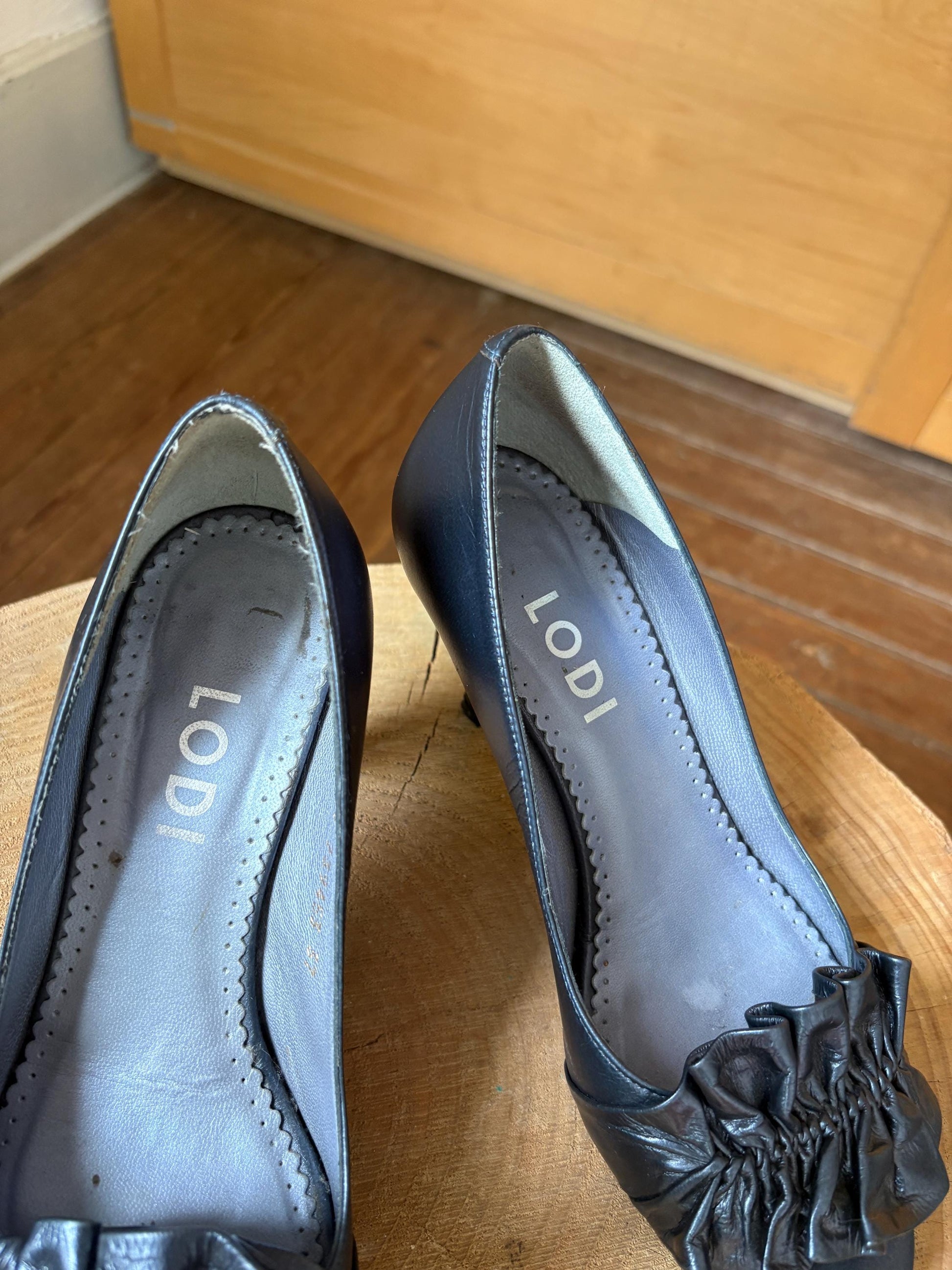 Lodi Blue Leather Peep Toe Heels — additional view 12