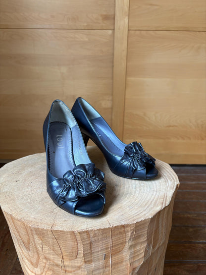 Lodi Blue Leather Peep Toe Heels — additional view 13