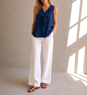 Massimo Dutti Silk Cotton Camisole, Blue Ruffle Blouse, Women Pearl Button summer Top, S