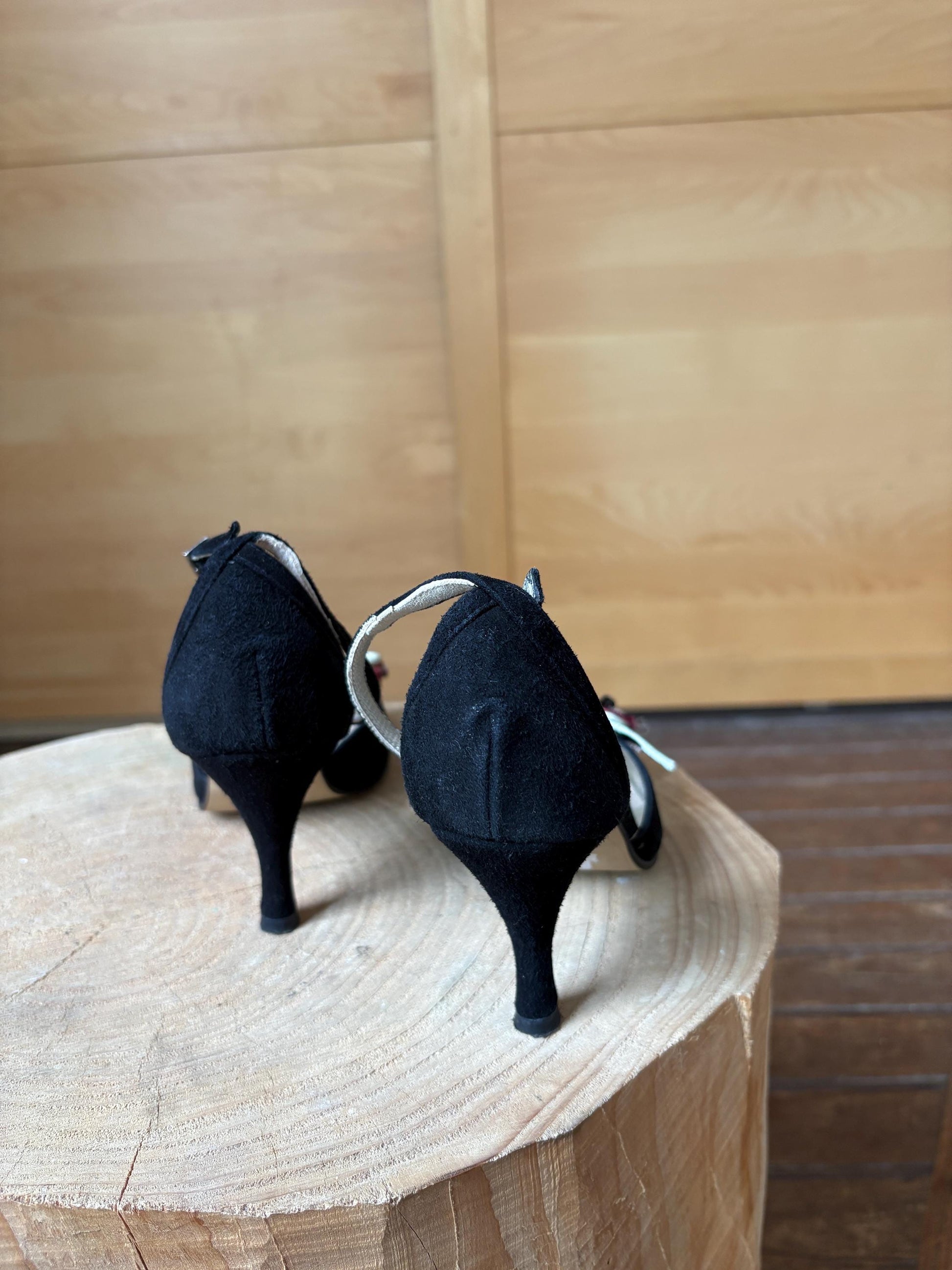Black Suede Peep Toe Heels — additional view 6