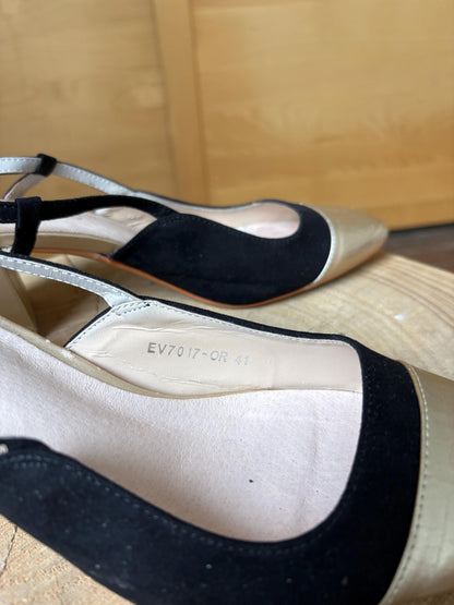 Black Suede And Gold Leather Slingback Heels — additional view 7