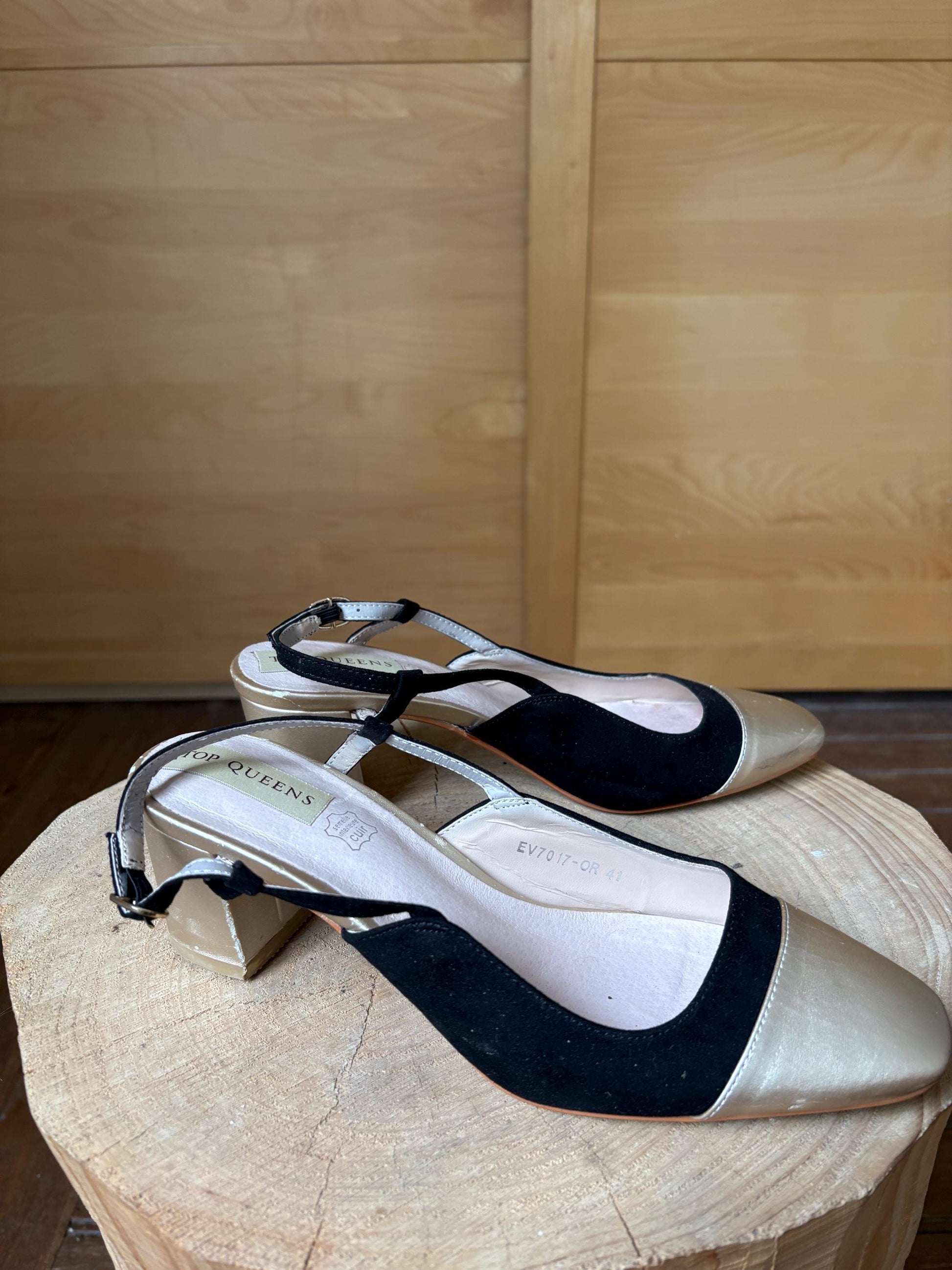 Black Suede And Gold Leather Slingback Heels — additional view 11