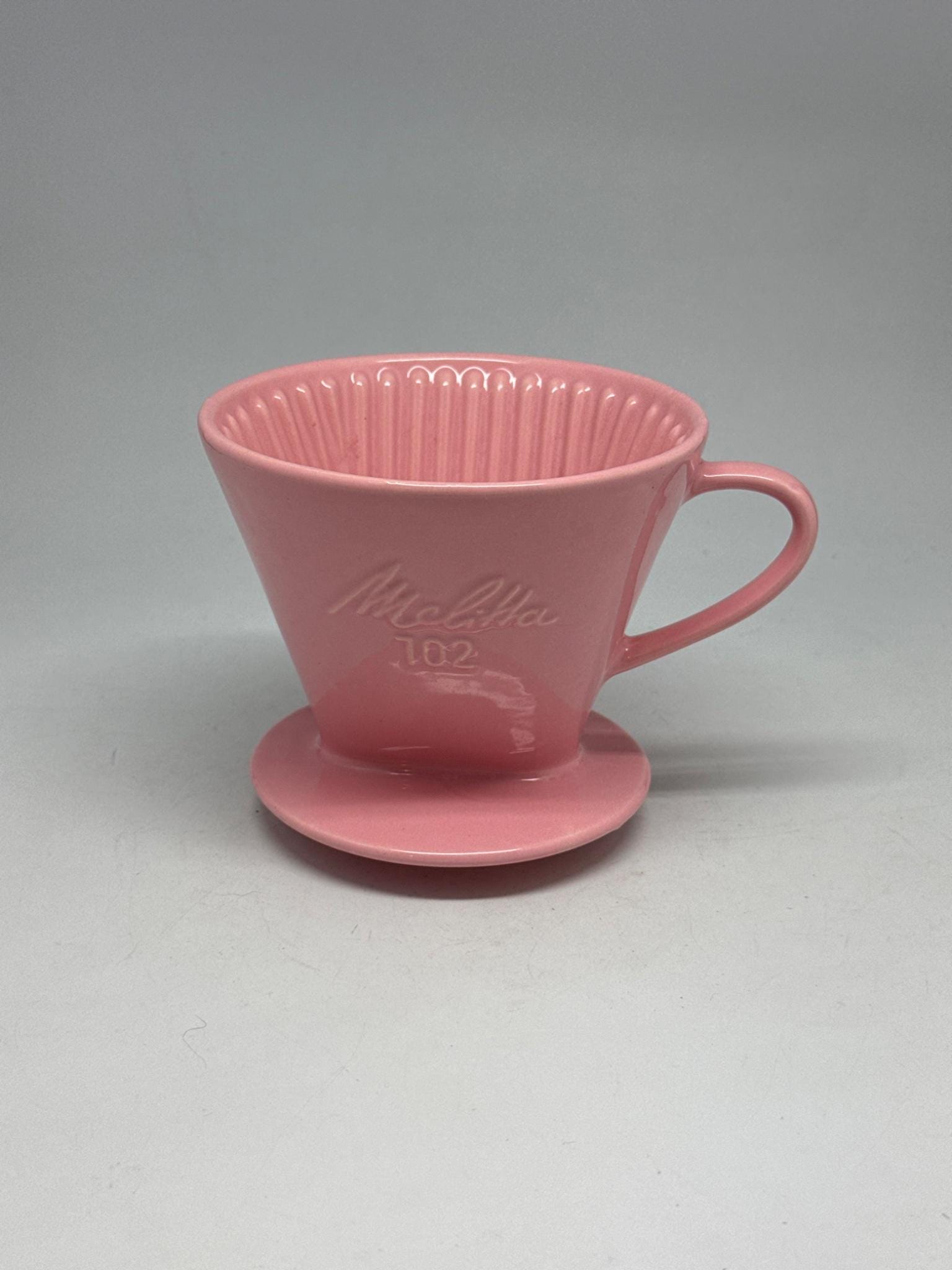 Vintage pink porcelain coffee dripper, Melitta 102, retro kitchen decor