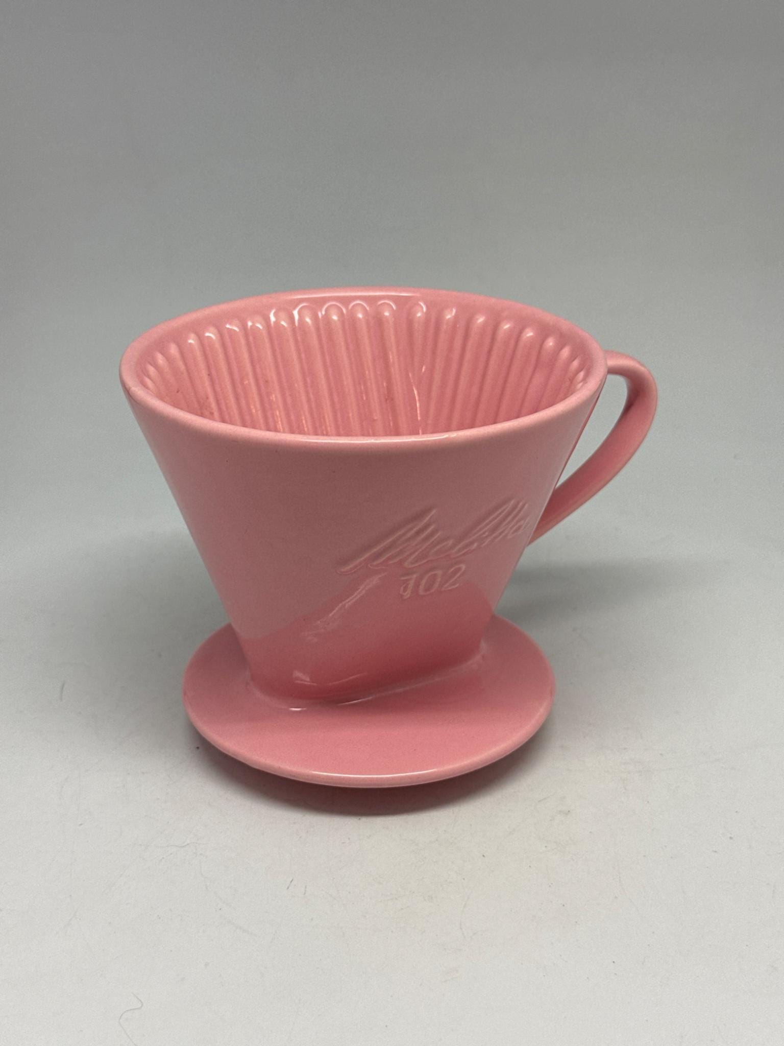 Vintage pink porcelain coffee dripper, Melitta 102, retro kitchen decor