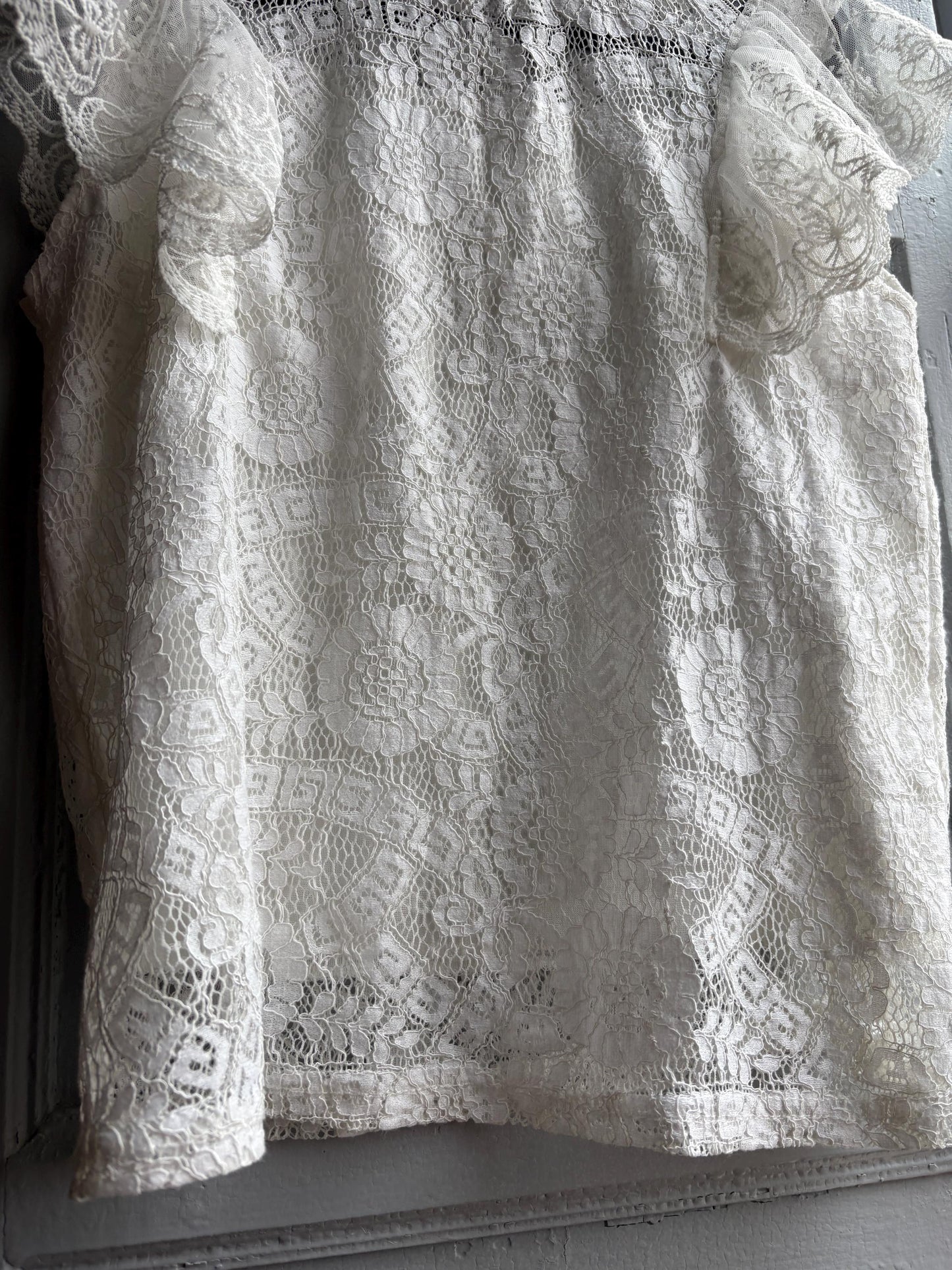 Lace woman Blouse, Romantic Cream Top, Coquette Feminine Sheer shirt, Boho Chic camisole, S