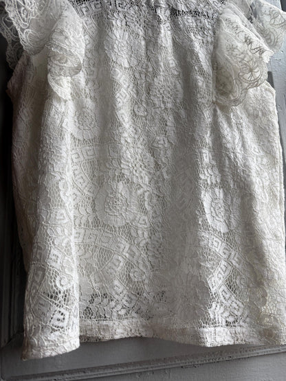 Lace woman Blouse, Romantic Cream Top, Coquette Feminine Sheer shirt, Boho Chic camisole, S