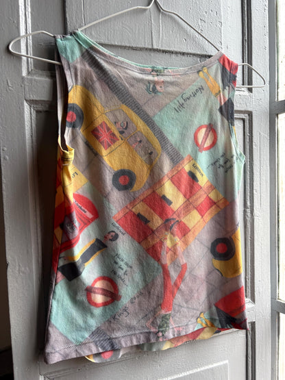 Y2K London Mesh Top, Vintage Graphic Tank, Sheer Printed Club wear, Kid Indie Sleaze fit, S