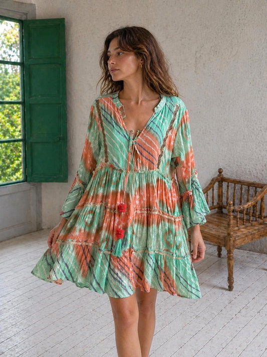 Bohemian Mallorca Summer Dress With Beaded Detail