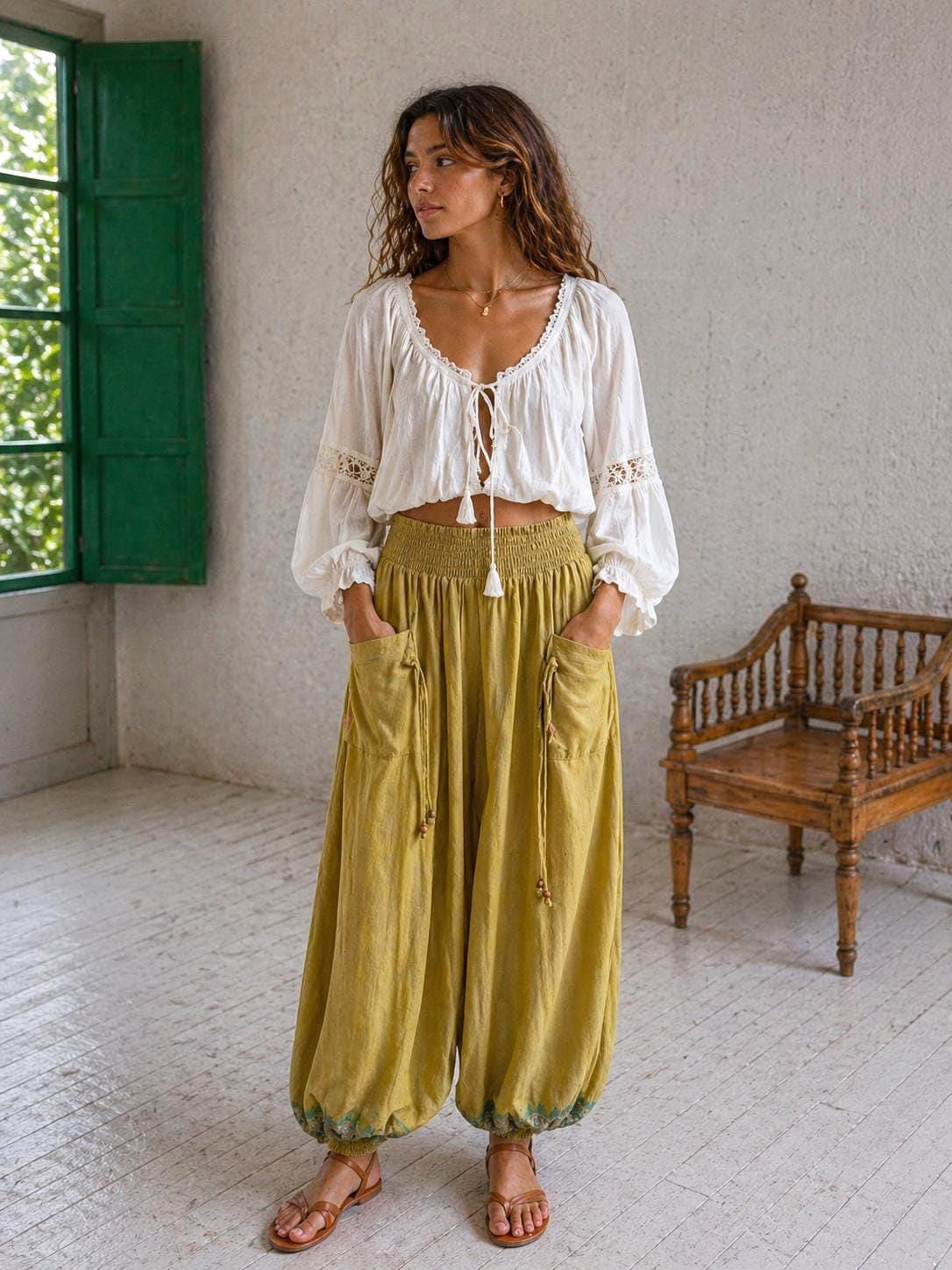 Vintage Silk Green Paisley Pants