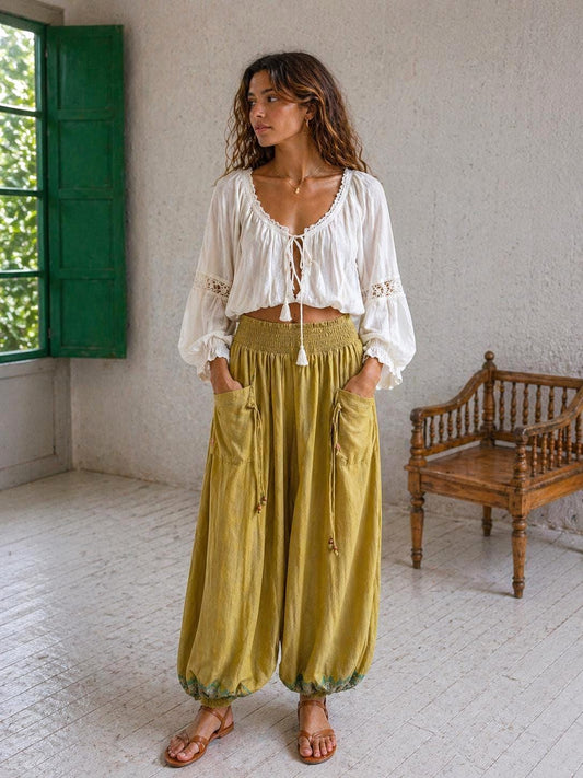 Vintage Silk Green Paisley Pants