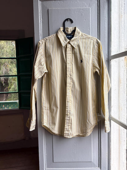 Ralph Lauren Boys Shirt, Striped Button Down, Preppy Old Money Cotton Shirt, Youth 16 Yellow Blue Vintage wear
