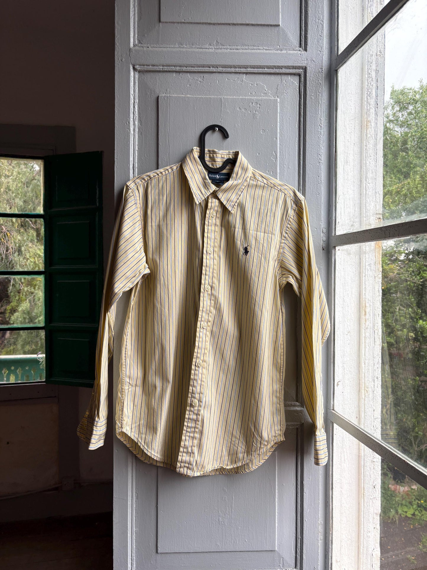 Ralph Lauren Boys Shirt, Striped Button Down, Preppy Old Money Cotton Shirt, Youth 16 Yellow Blue Vintage wear
