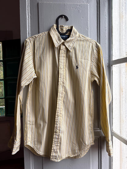 Ralph Lauren Boys Shirt, Striped Button Down, Preppy Old Money Cotton Shirt, Youth 16 Yellow Blue Vintage wear