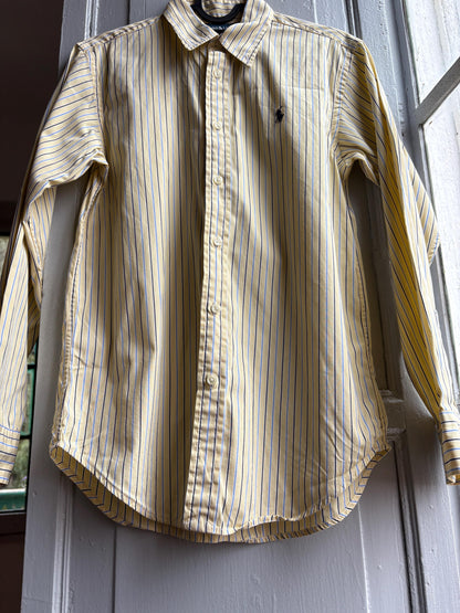 Ralph Lauren Boys Shirt, Striped Button Down, Preppy Old Money Cotton Shirt, Youth 16 Yellow Blue Vintage wear