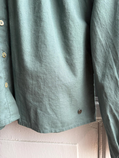 Romantic Sage Green Cotton Blouse, Womens size XXS Prairie Top, Cottagecore Feminine Button Shirt
