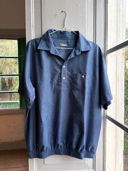 Vintage Emidio Tucci Blue Polo Shirt, Mens Retro Pattern button up, Lightweight Branded Summer Top, XL