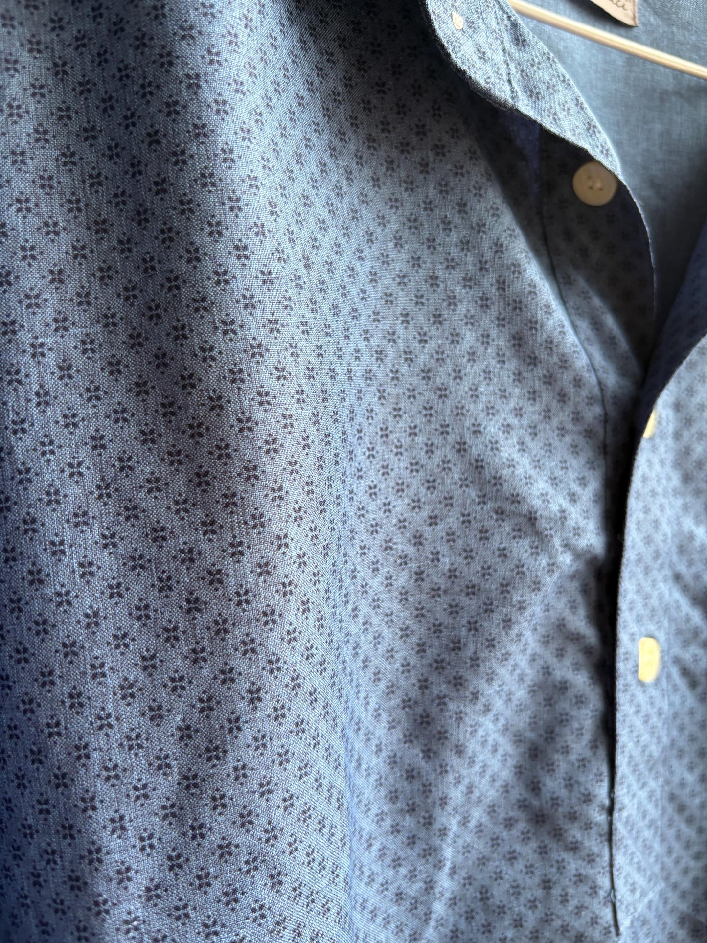 Vintage Emidio Tucci Blue Polo Shirt, Mens Retro Pattern button up, Lightweight Branded Summer Top, XL