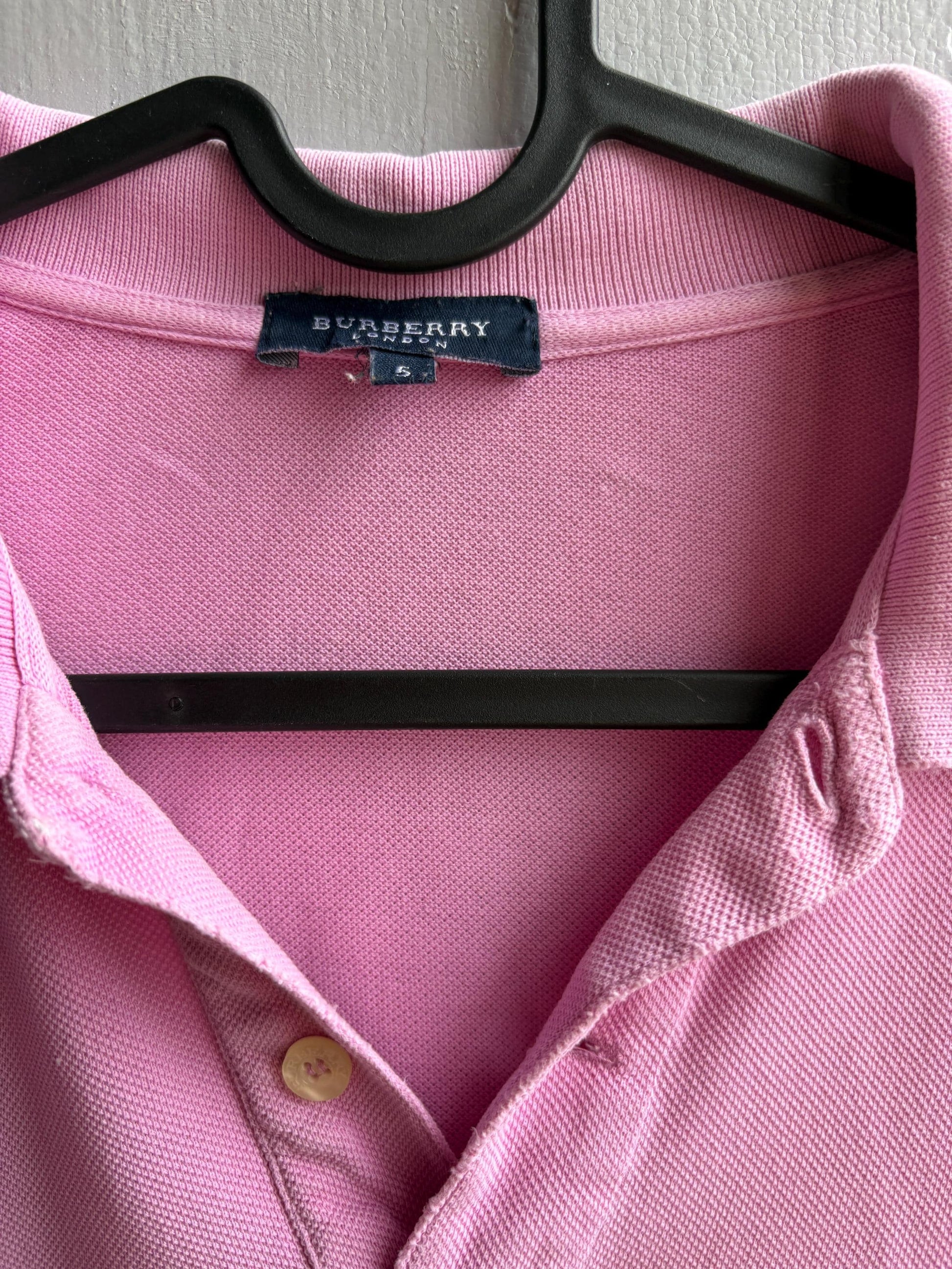 Vintage Burberry London Pink Polo Shirt, Mens Cotton branded wear, Made In Spain Luxury preppy golf style, Size L
