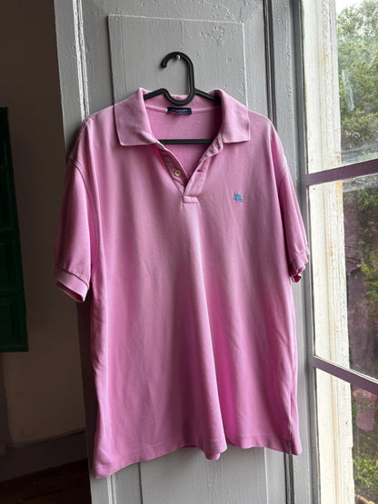 Vintage Burberry London Pink Polo Shirt, Mens Cotton branded wear, Made In Spain Luxury preppy golf style, Size L