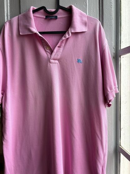Vintage Burberry London Pink Polo Shirt, Mens Cotton branded wear, Made In Spain Luxury preppy golf style, Size L