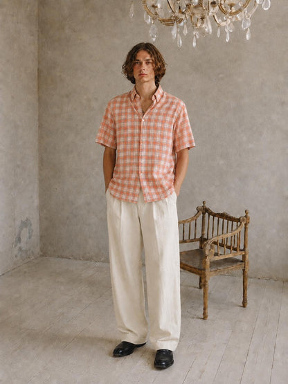 Vintage Thomas BURBERRY Orange plaid men blouse, Oxford designer shirt, XL