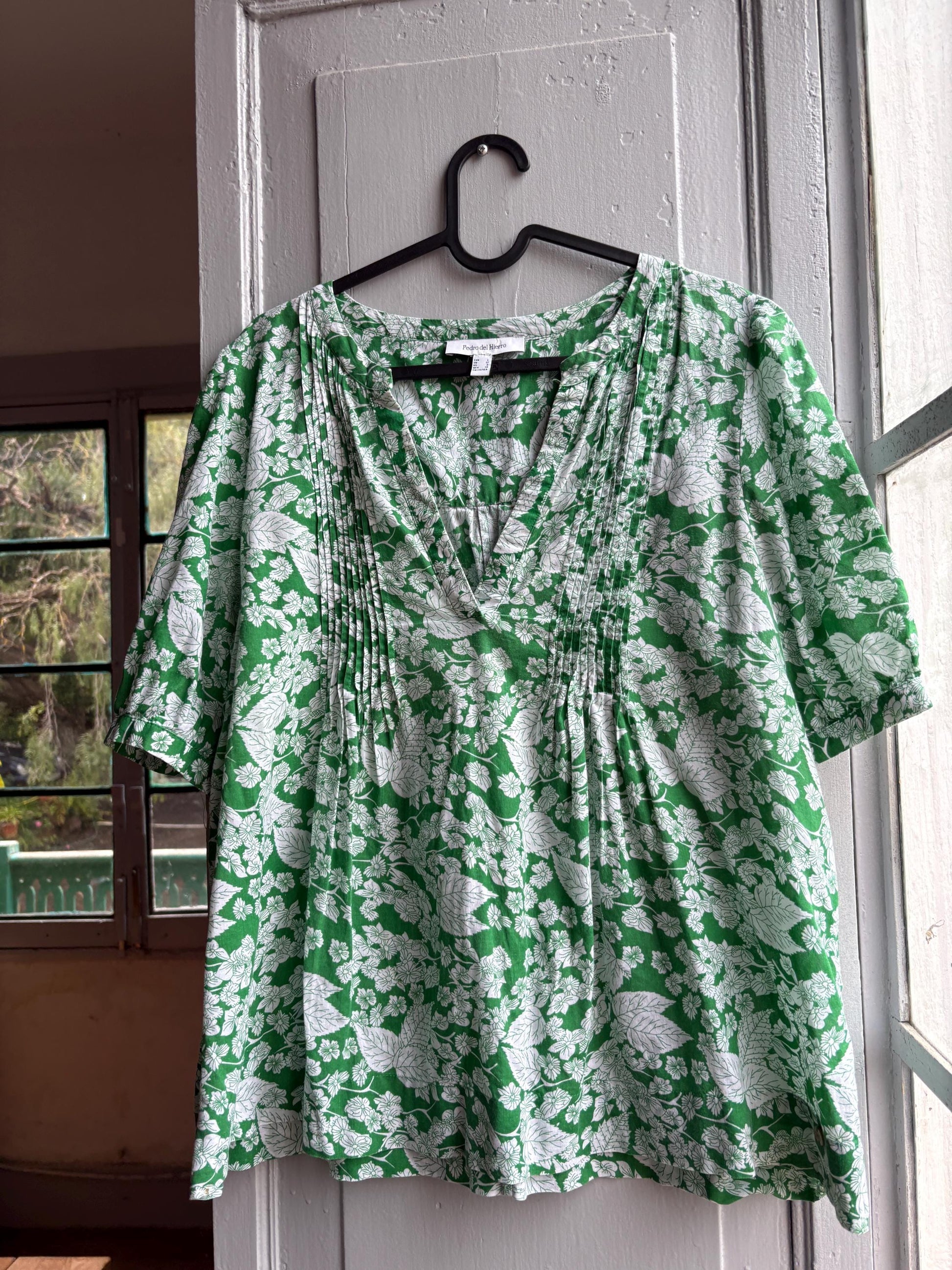 Floral Green Cotton Blouse by Pedro Del Hierro — additional view 5