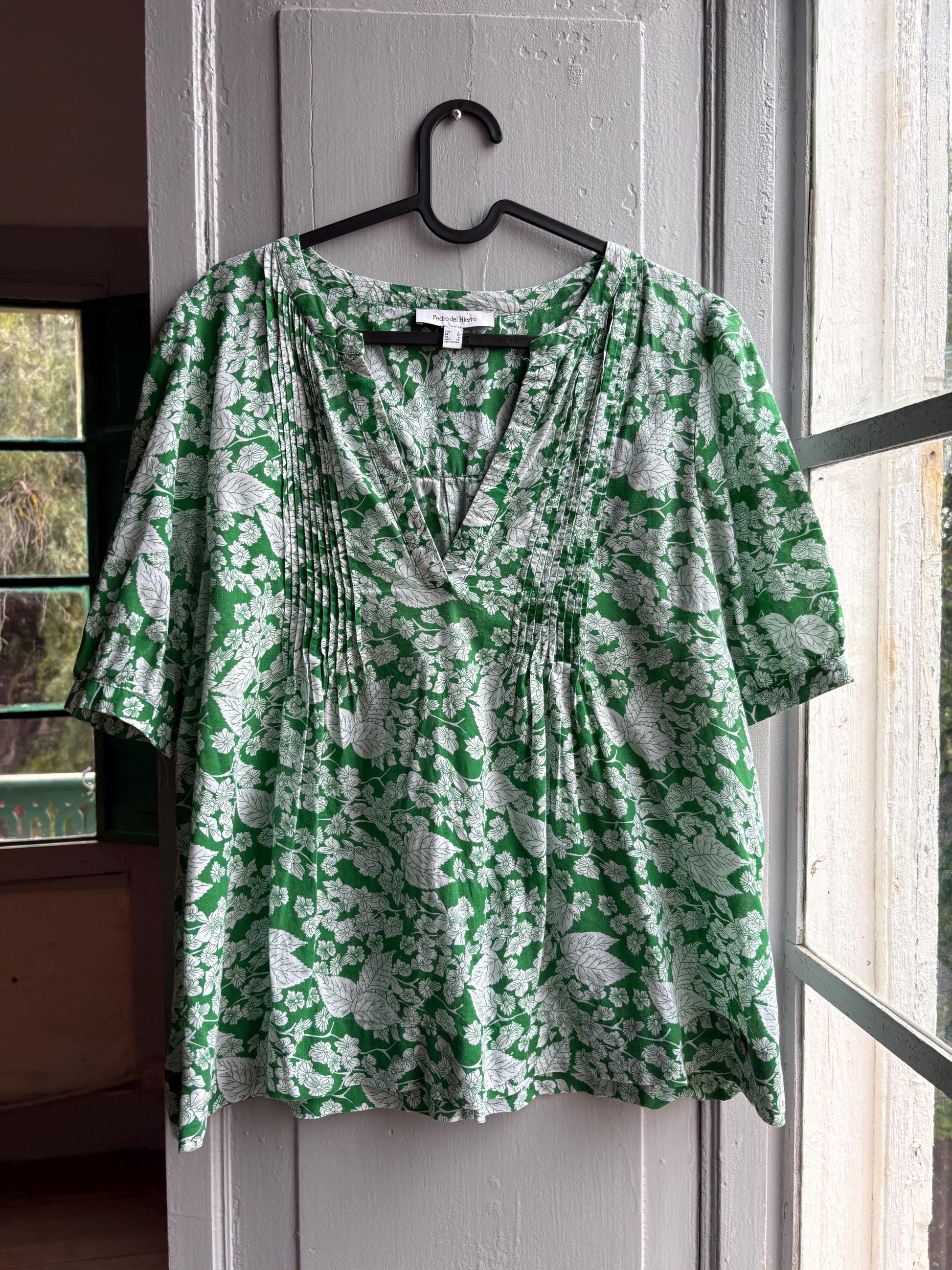 Floral Green Cotton Blouse by Pedro Del Hierro — additional view 7
