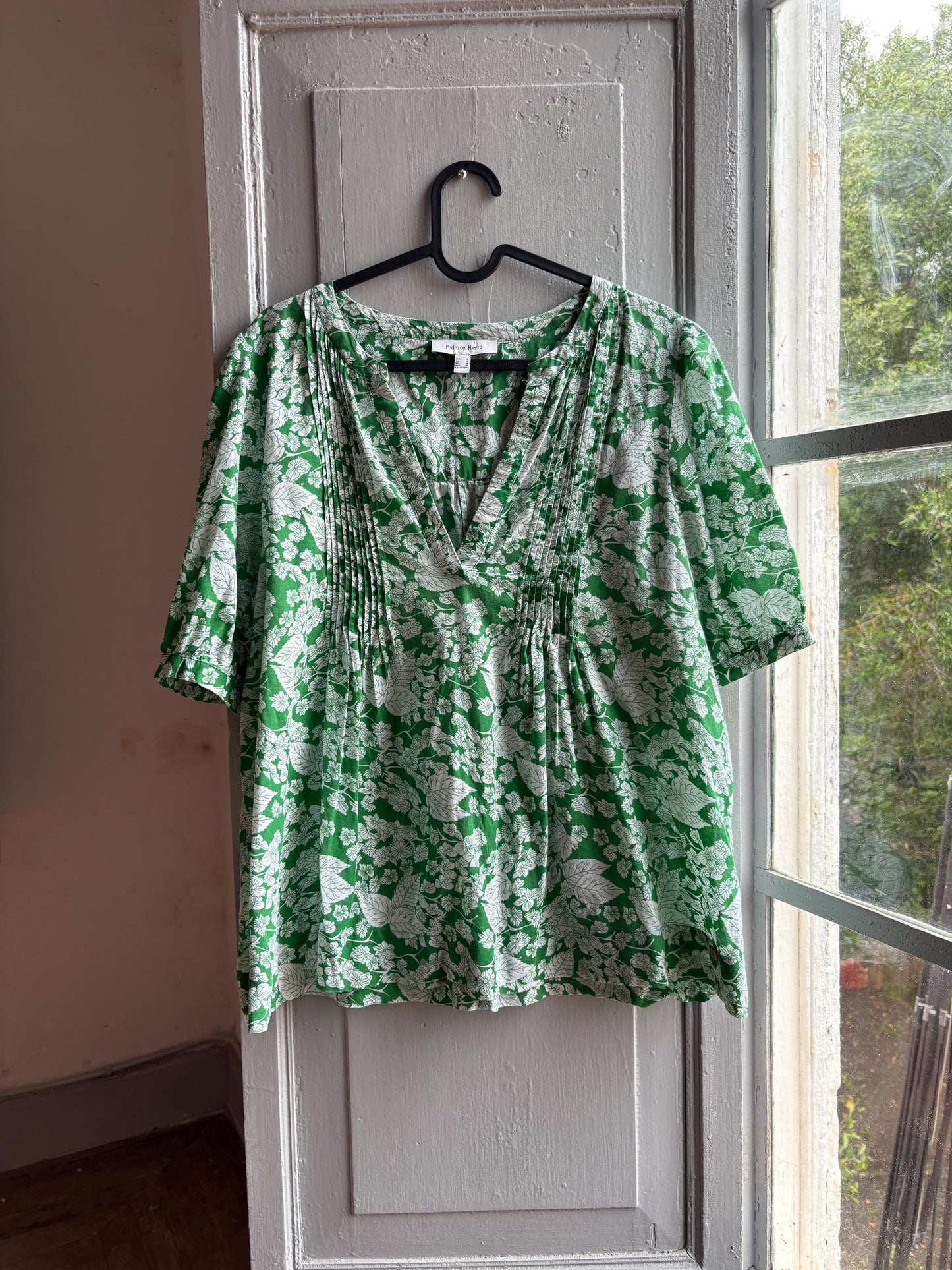Floral Green Cotton Blouse by Pedro Del Hierro — additional view 9