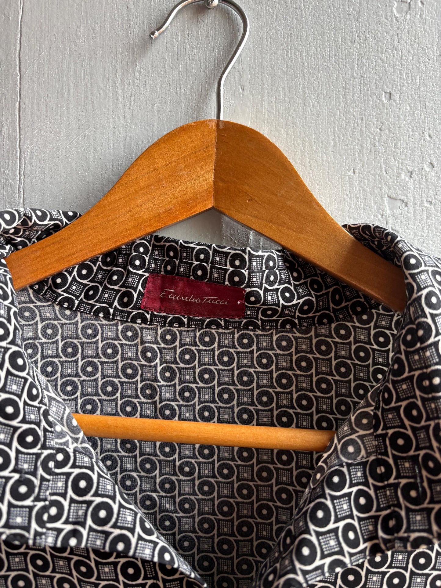 Vintage Emidio Tucci Pattern Polo Shirt, Mens Geometric Print Lightweight Summer clothing, Designer Relaxed Retro Top