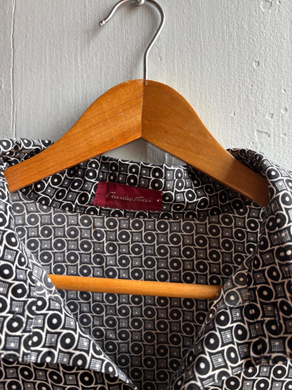 Vintage Emidio Tucci Pattern Polo Shirt, Mens Geometric Print Lightweight Summer clothing, Designer Relaxed Retro Top